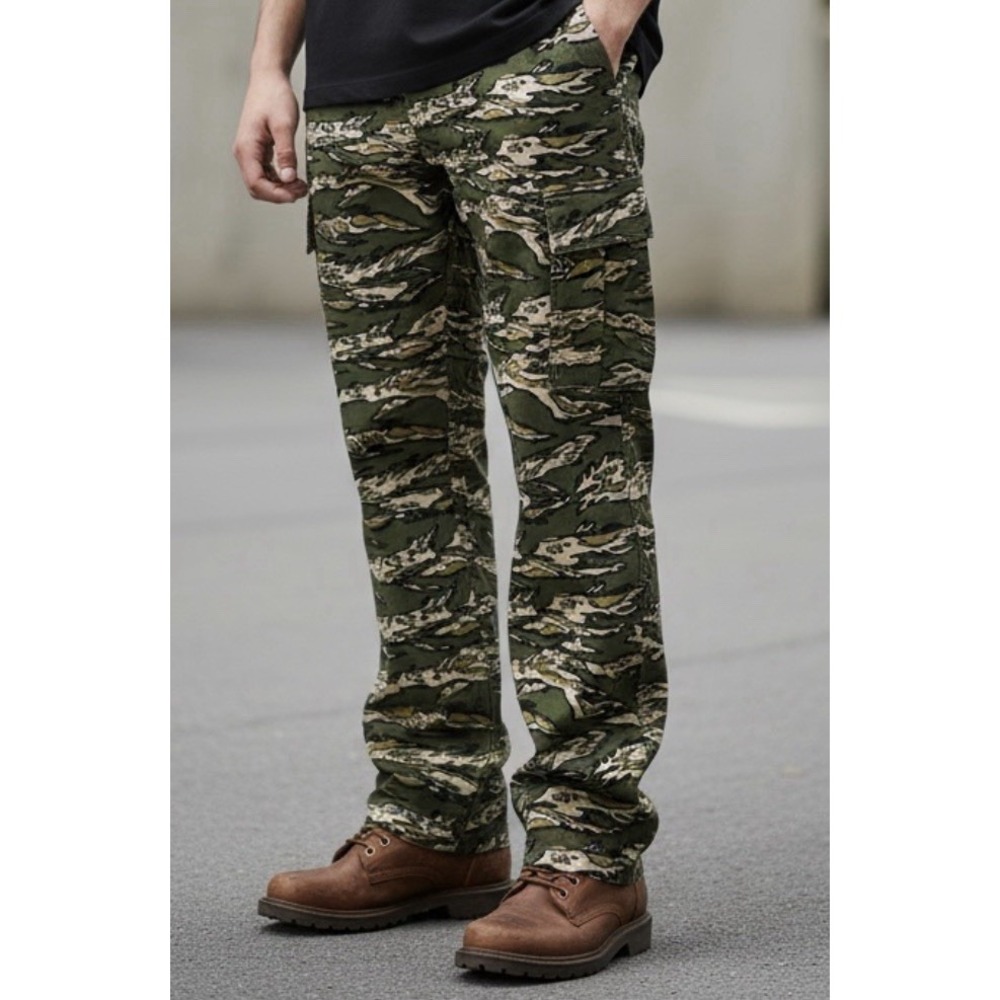 Waimea Camo Cargo Pants Mens 40 Green Cotton Canvas Straight Leg Flat Front